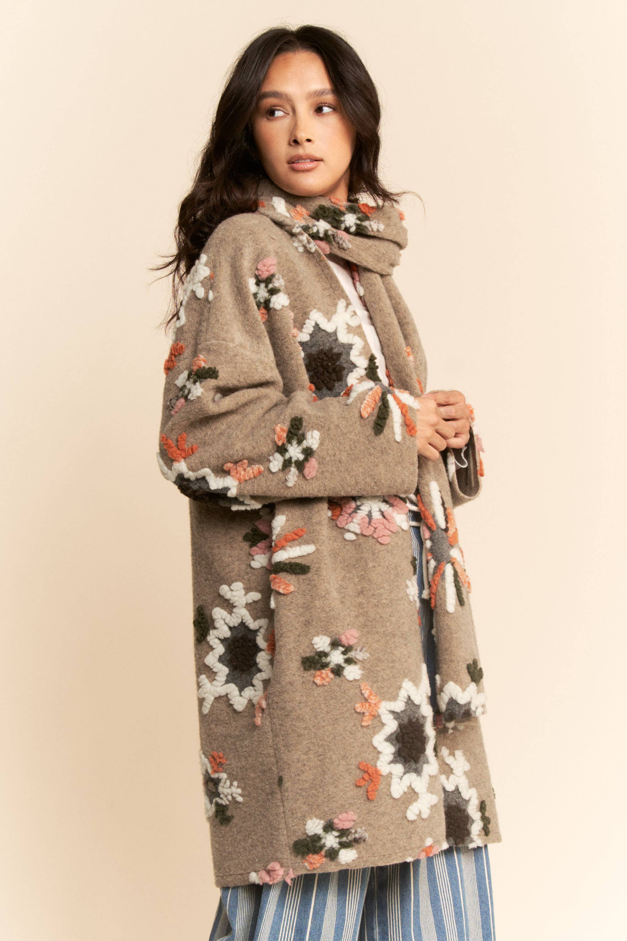 Chunky Embroidered Snow Cardigan