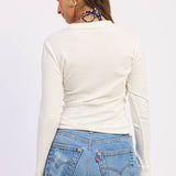 TEXTURED RAW EDGE HENLEY TOP