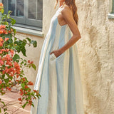 L7390 | Cotton Gauze Striped Cami Pintuck Midi Dress
