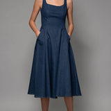 Denim A-Line Midi Dress
