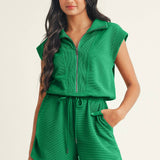 Half-Zip Drawstring Waist Romper
