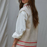 Knit Sweater Vest Top With Printed Striped Detail