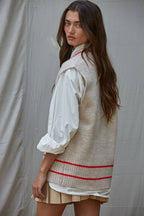 Knit Sweater Vest Top With Printed Striped Detail