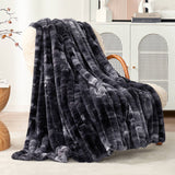 CB Striped Faux Fur Warm Plush Throw Blanket, Tie-dye Color