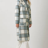 60871 Fuzzy Plaid Long Coat