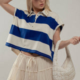 Bold Striped Dolman Sleeve Polo Shirt