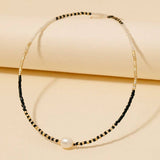 Dainty Seed Beaded Pearl Charm Necklace