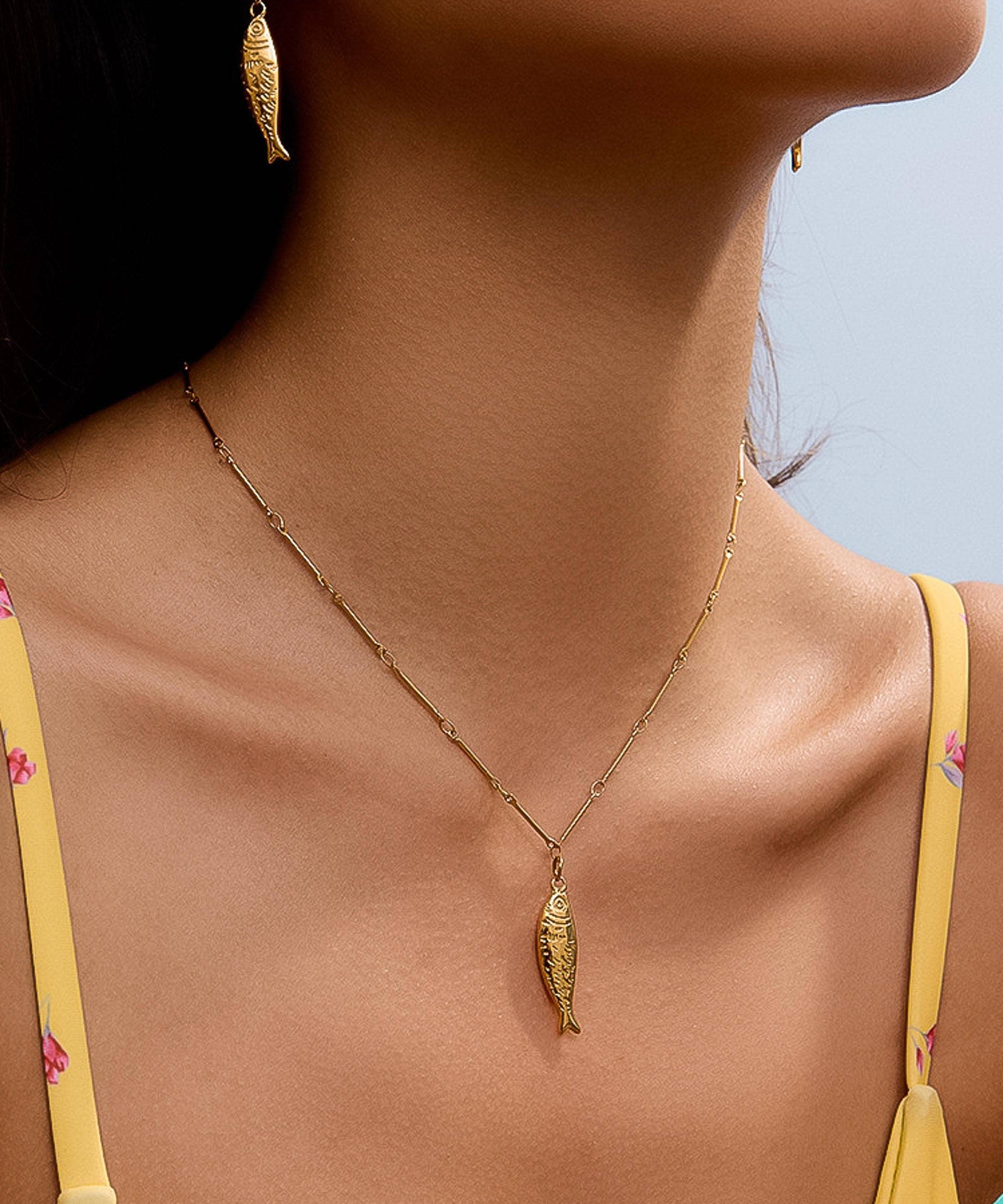 Coralie 18K Gold Non-Tarnish Fish Pendant Chain Necklace