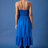 SLEEVELESS RUFFLES ON NECK LINE FIT & FLARE MIDI DRESS