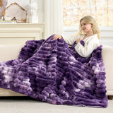 CB Striped Faux Fur Warm Plush Throw Blanket, Tie-dye Color