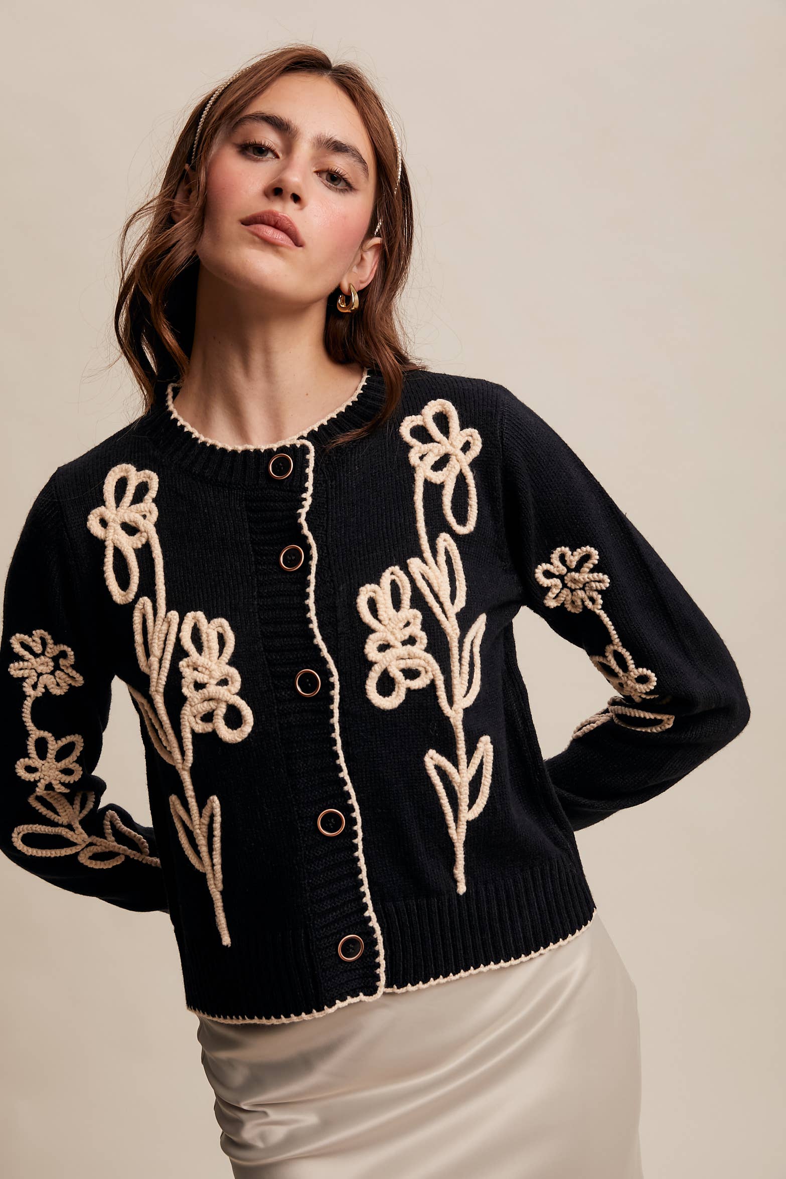 Embroidered Floral Knit Cardigan