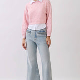 Cropped Textured Knit Sweater