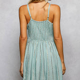 Boho Smocking Mirror Embroidery V-Neck Sleeveless Dress