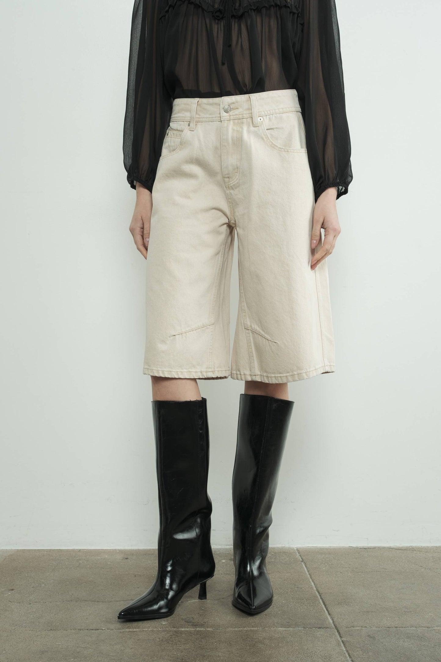 Denim Bermuda Shorts with Yoke Seam