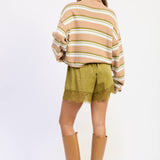 STRIPED FUNNEL NECK CARDIGAN