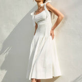 Elegant Sunrise Self Tie Pleated Midi Dress