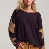 Raw Seam Star Patch Slouchy Knit Top