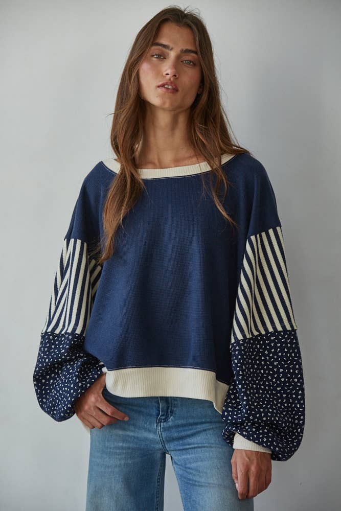 Knit Striped Floral Long Sleeve