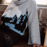 Mountains Fuzzy Jacquard-Knit Turtleneck Sweater
