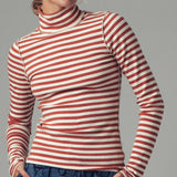 Striped Turtleneck Knit Top