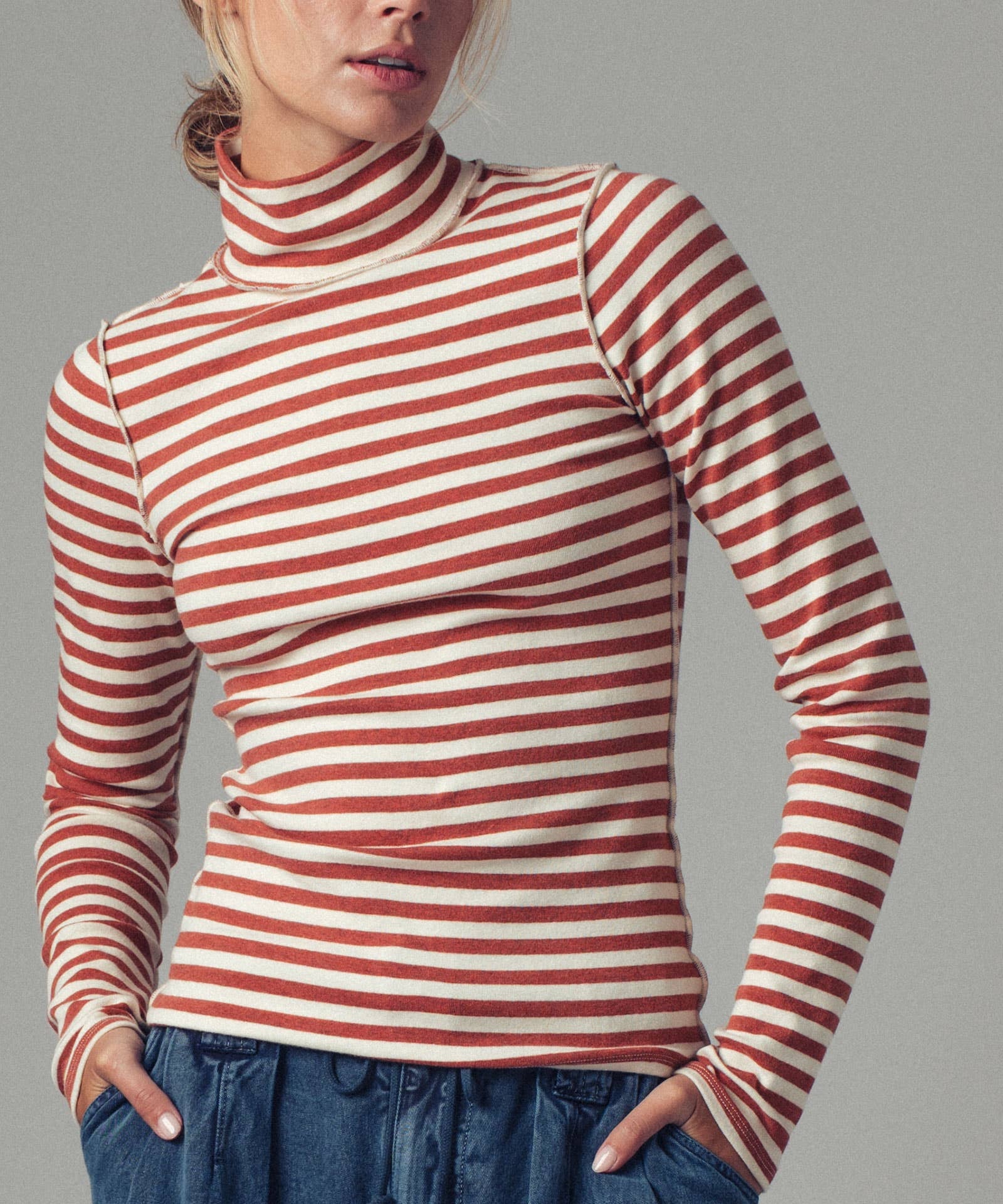Striped Turtleneck Knit Top