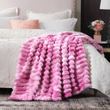 CB Striped Faux Fur Warm Plush Throw Blanket, Tie-dye Color