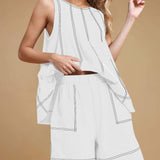 Casual Summer Contrast Stitch Tank Top And Shorts Set