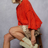 Round Neck Quarter Sleeve Cropped Sweater