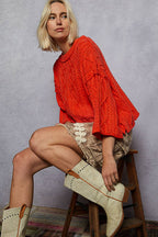 Round Neck Quarter Sleeve Cropped Sweater