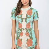 FLORAL TAPESTRY PATTERN SCALLOPED EDGE SWEATER DRESS FW10534