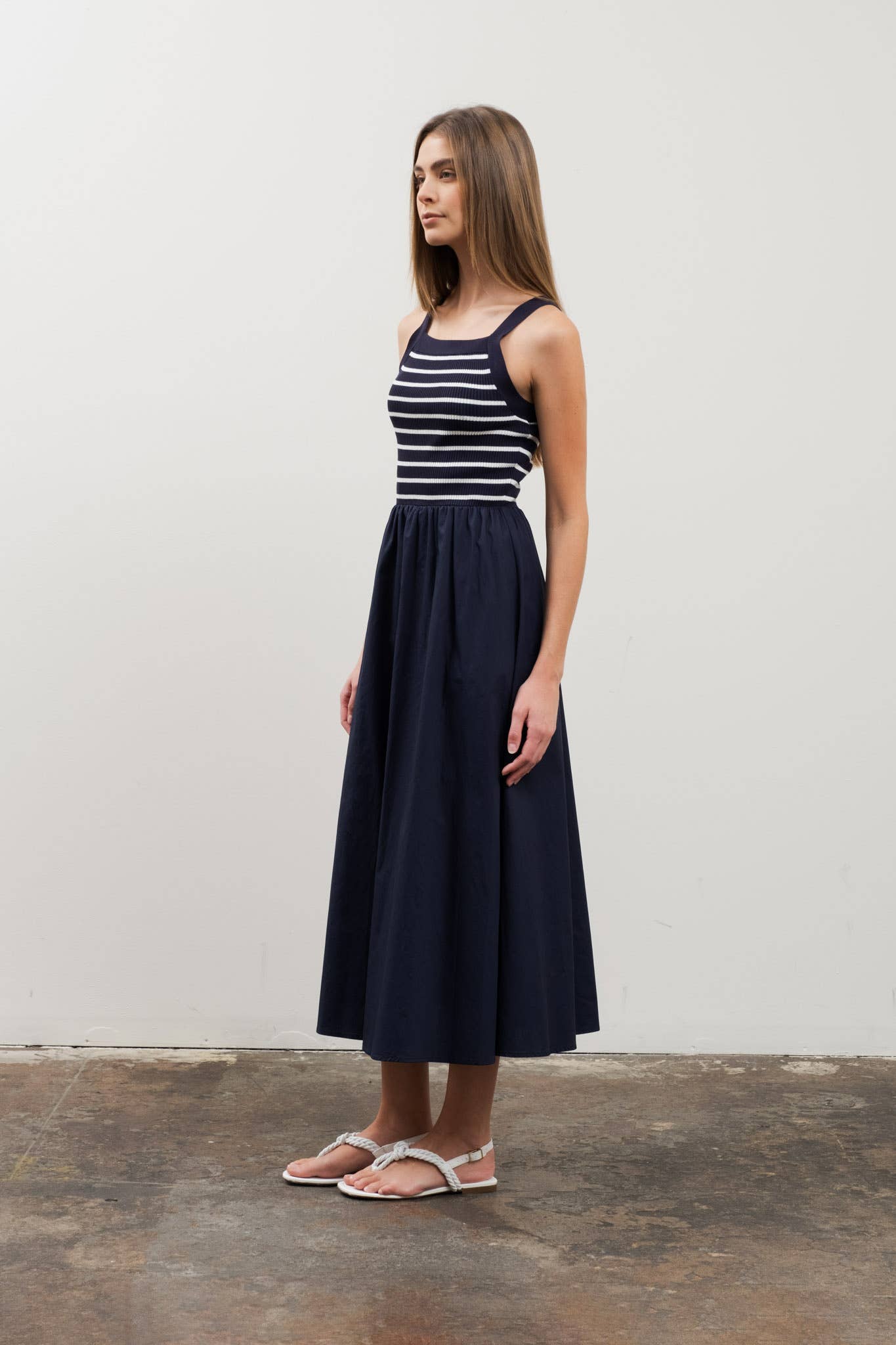Striped Contrast Knit Midi Dress