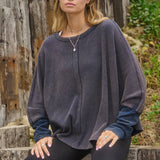 Plus Acid Washed Thermal Batwing Pullover