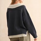 T5147   COLOR COMBO V-NECK SWEATER TOP