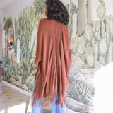 Open Work Frayed Border Bohemian Ruana