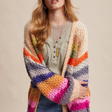 Rainbow Hand-Crochet Open Cardigan