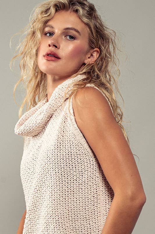 Sleeveless Cowl Neck Crochet Top