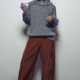 Ribbed Knit Sweater & Hooded Scarf Set