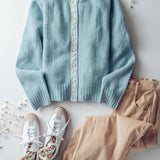 Lace Trim Wool Blend Cardigan