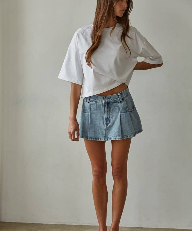 L8688 | Knit Cotton Crew Neck Drop Shoulder Short Sleeve Top