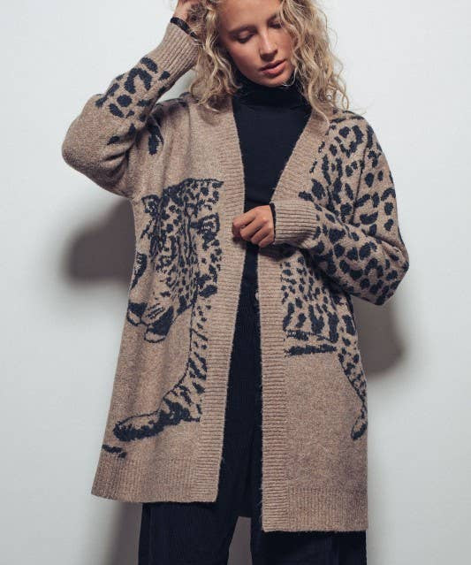 Animal Jacquard Long Knit Cardigan