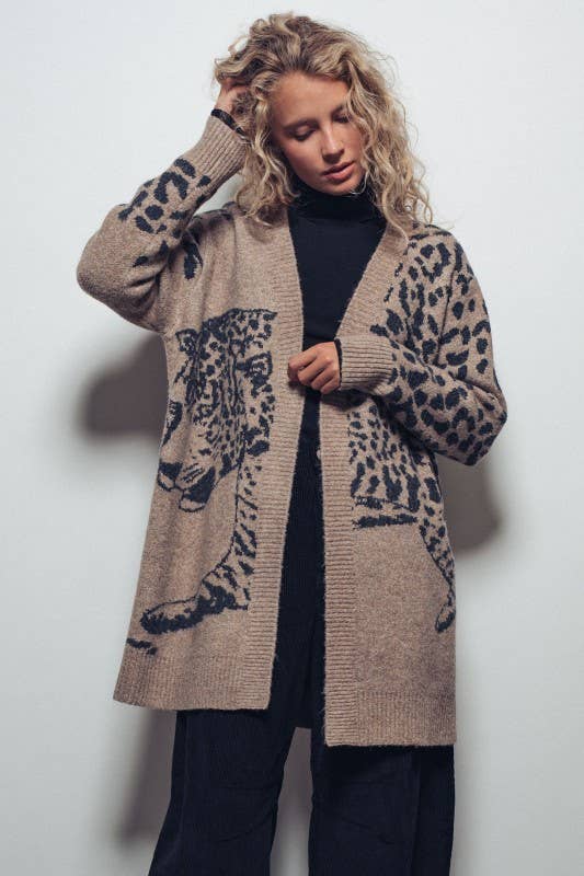 Animal Jacquard Long Knit Cardigan