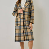 61594 Brushed Plaid Long Coat