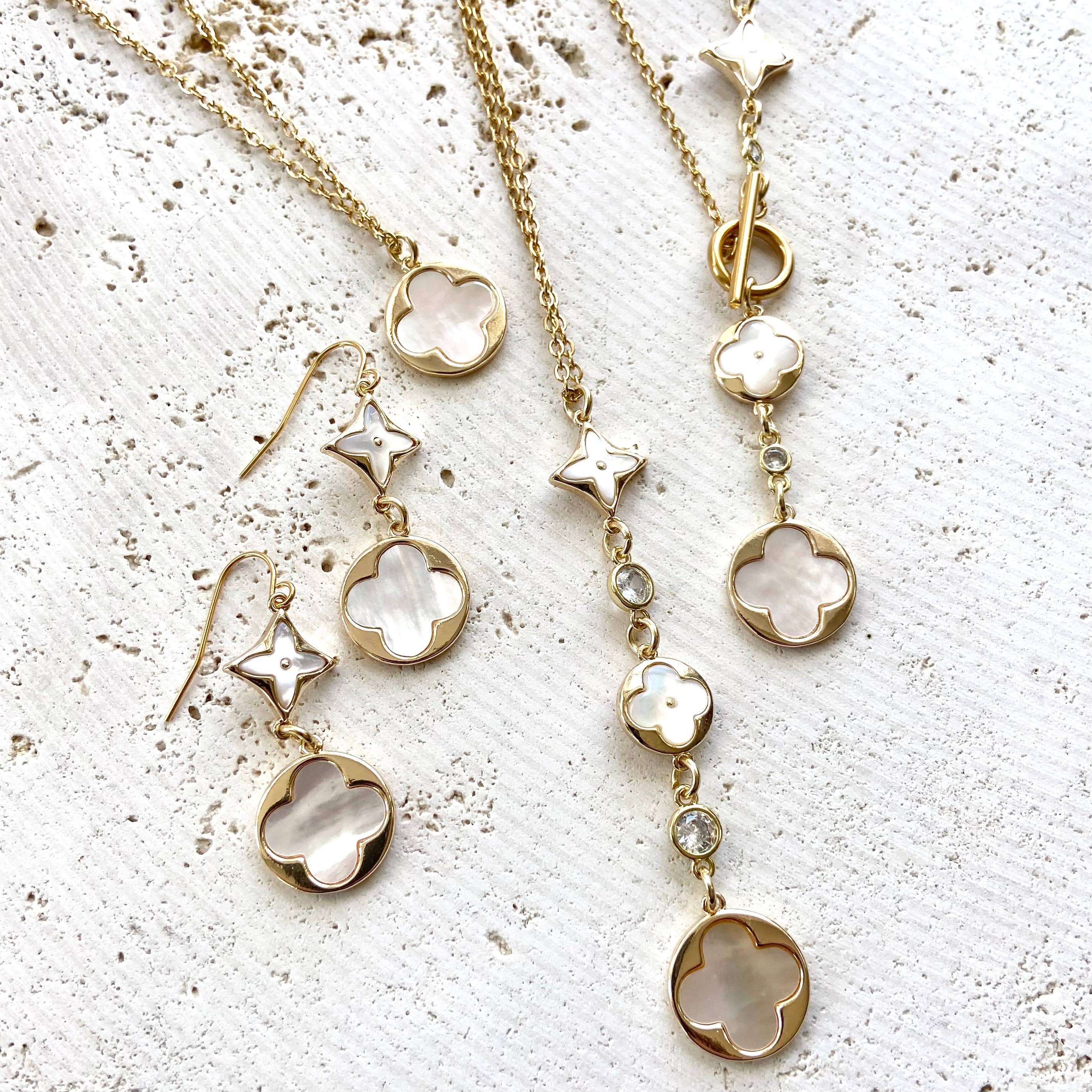 Genuine Pearl Shell & Clover Charm Necklace