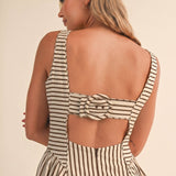 ID10390 STRIPED JUMBO BACK BUCKLE PIPING DETAIL MIDI DRESS
