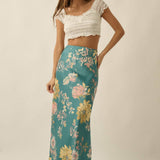 Textured Floral-Print Bias-Cut Maxi Skirt