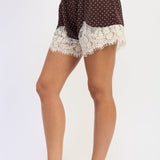 SATIN POLKA DOT SHORTS WITH LACE