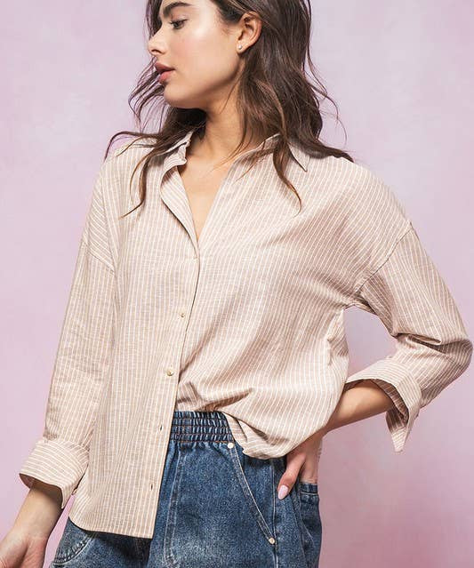 Pinstripe Cotton Blend Button Down Shirt