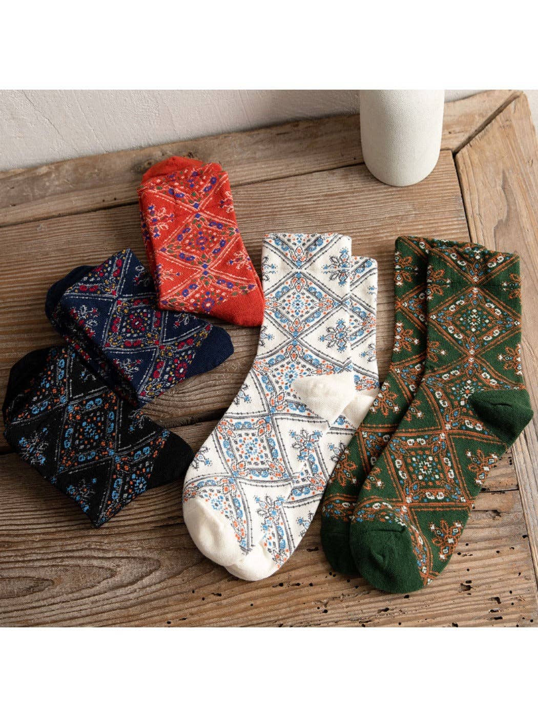 Retro Mid-calf Patterned Socks