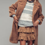 Cozy Longline Notched Lapel Teddy Coat