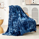 CB Striped Faux Fur Warm Plush Throw Blanket, Tie-dye Color